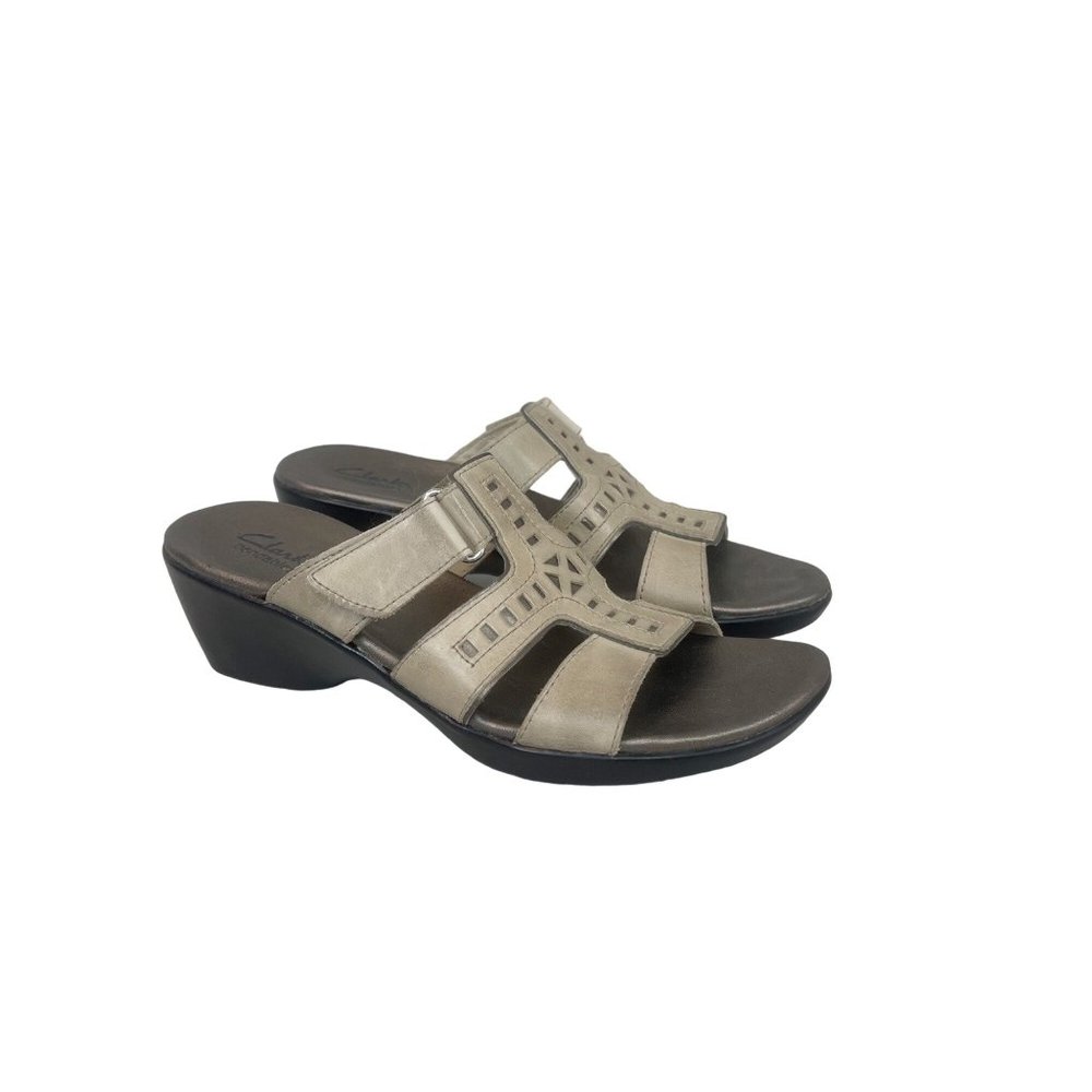 Clarks Bendables Leather Slip On Heeled Slide Sandals Shoes 60485 Womens 7.5 N